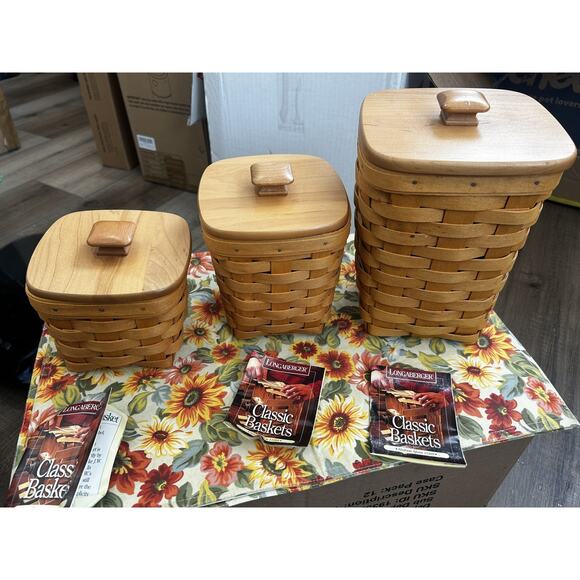 3 Longaberger Spoon Baskets Combos - Medium Small Teaspoon Storage Canisters - Picture 1 of 6